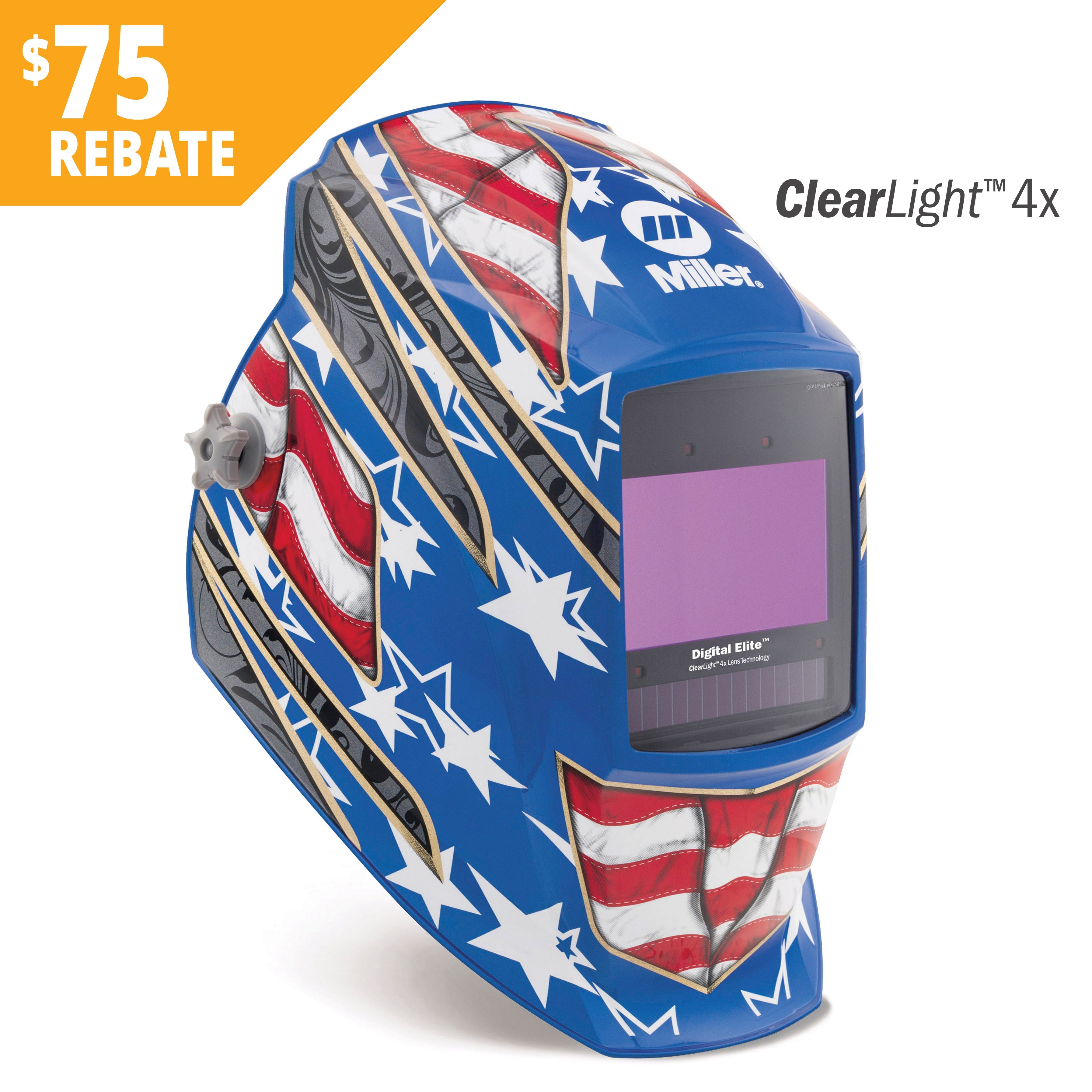 miller digital elite stars & stripes iii welding helmet w/clearlight 4x lens