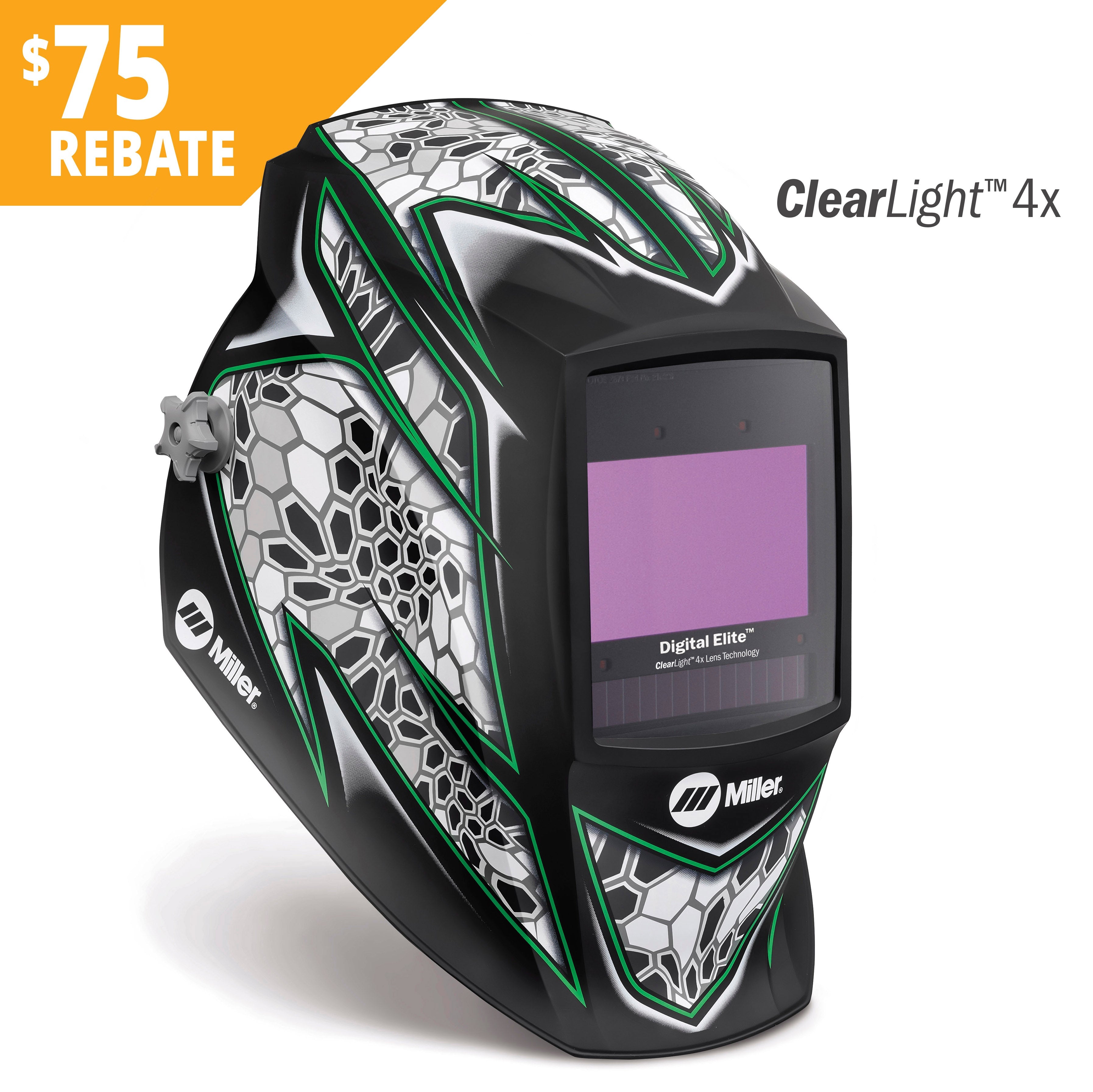 miller digital elite raptor welding helmet w/clearlight 4x lens