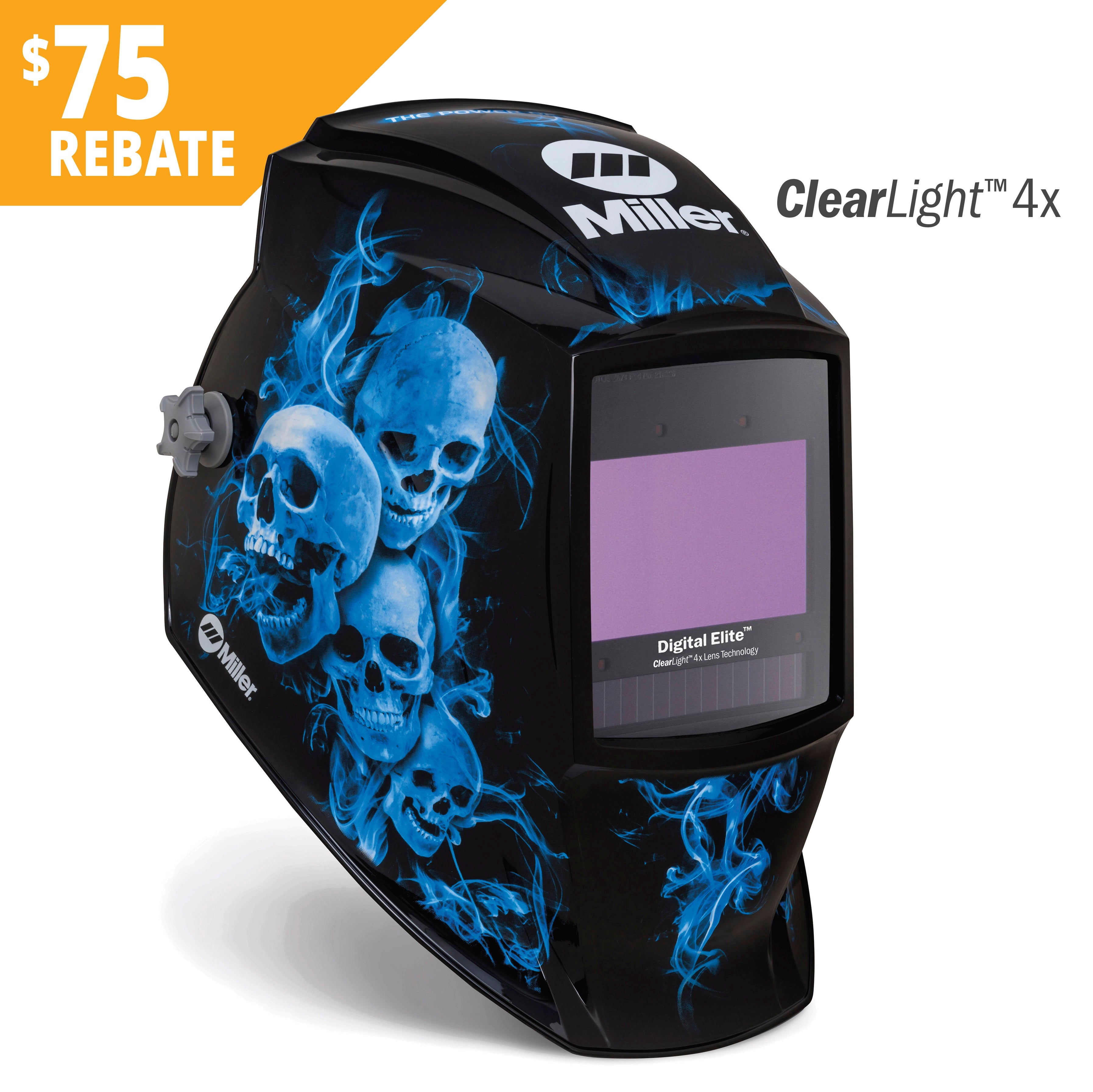 miller digital elite blue rage ii welding helmet w/clearlight 4x lens