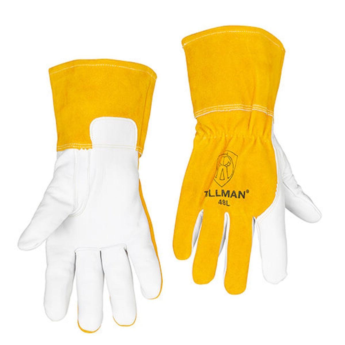 Tillman 48 Top Grain Goatskin MIG Welding Gloves, extended cuffs, displayed on white background.