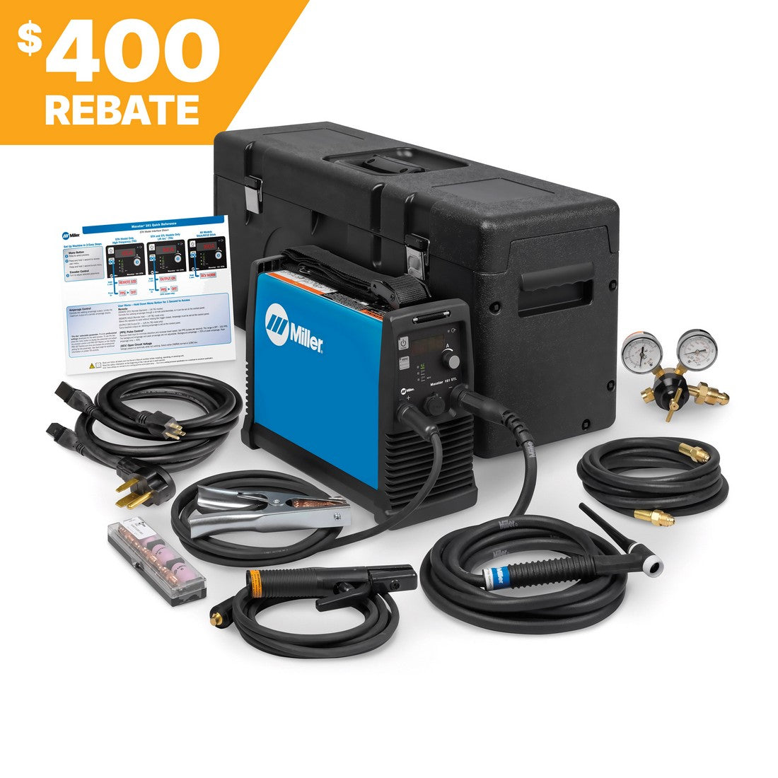Miller Maxstar 161 STL TIG/Stick Welder with X-Case, cables, 400 rebate orange banner, Miller.