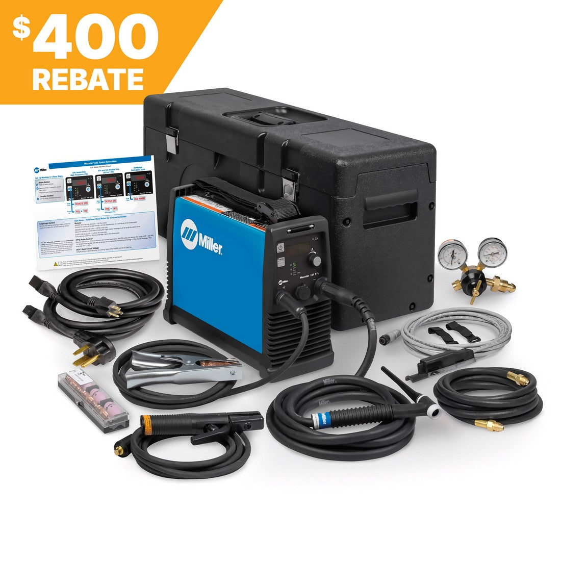 Miller Maxstar 161 STL TIG/Stick Welder 907710002, 400 rebate badge in top left, Fingertip Control shown.