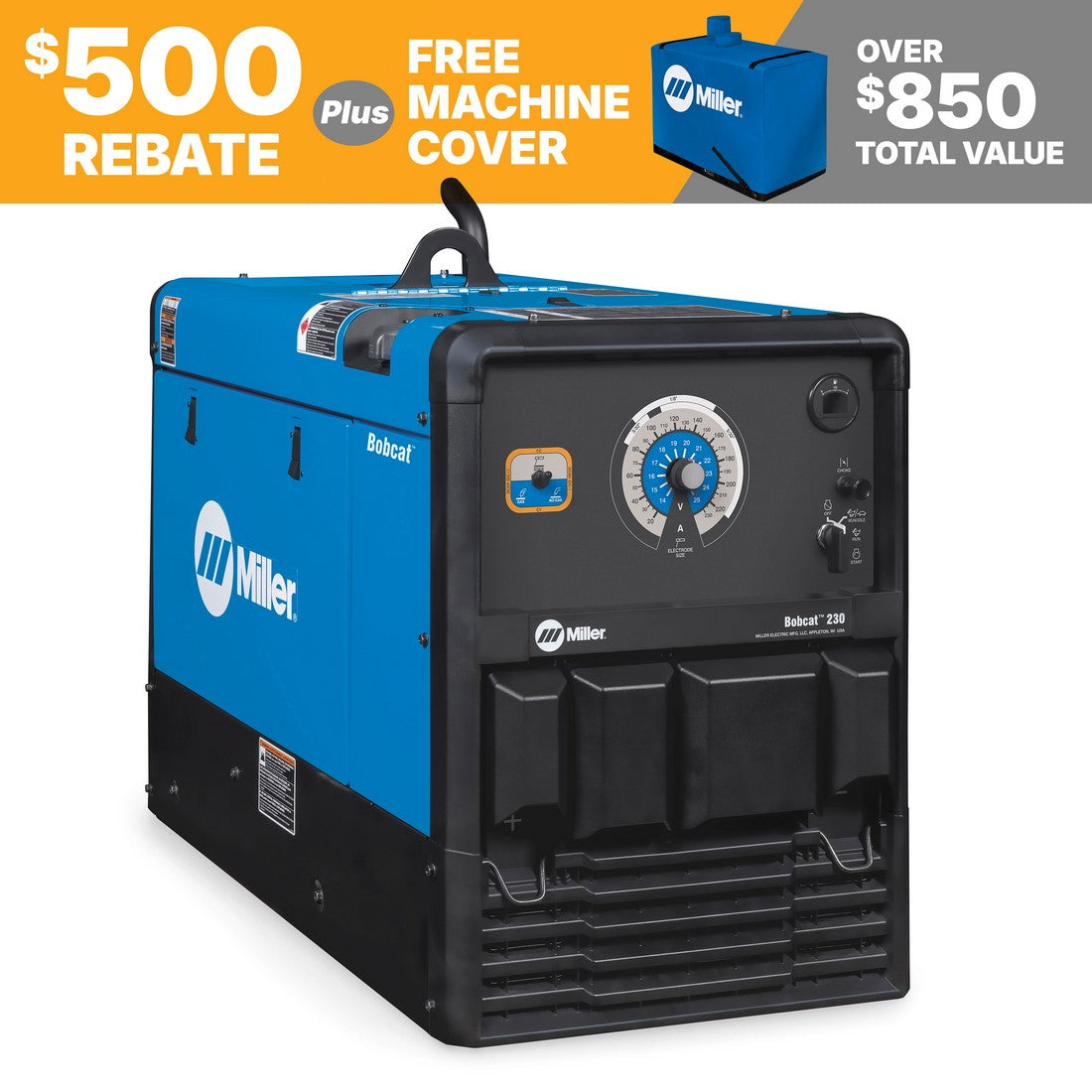 Miller Bobcat 230 Kohler Welder/Generator 907824: 500 rebate, free cover; 850+ value; great for stick welding.