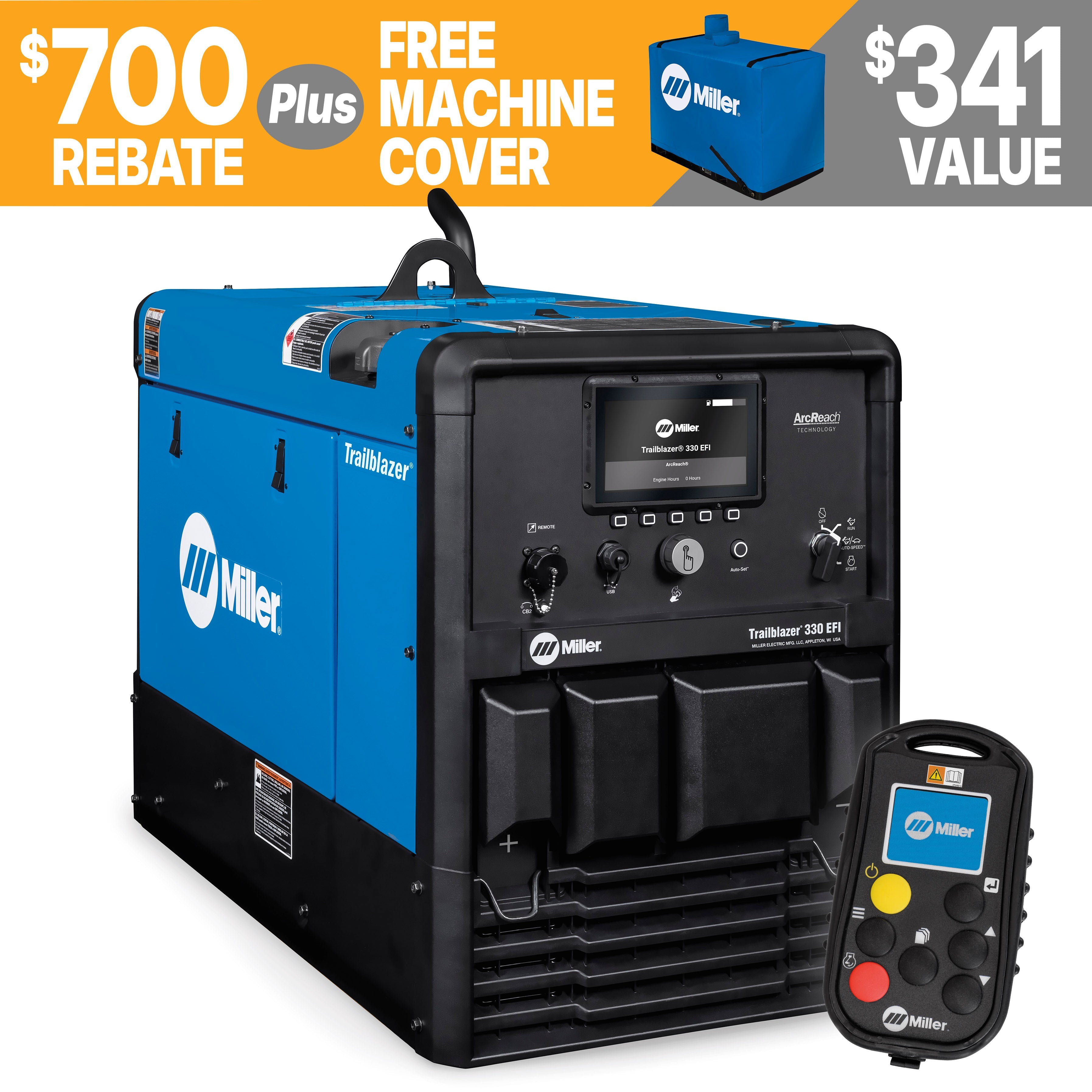 Miller Trailblazer 330 EFI Welder/Generator w/Excel Power, and Battery Charge (907832003)
