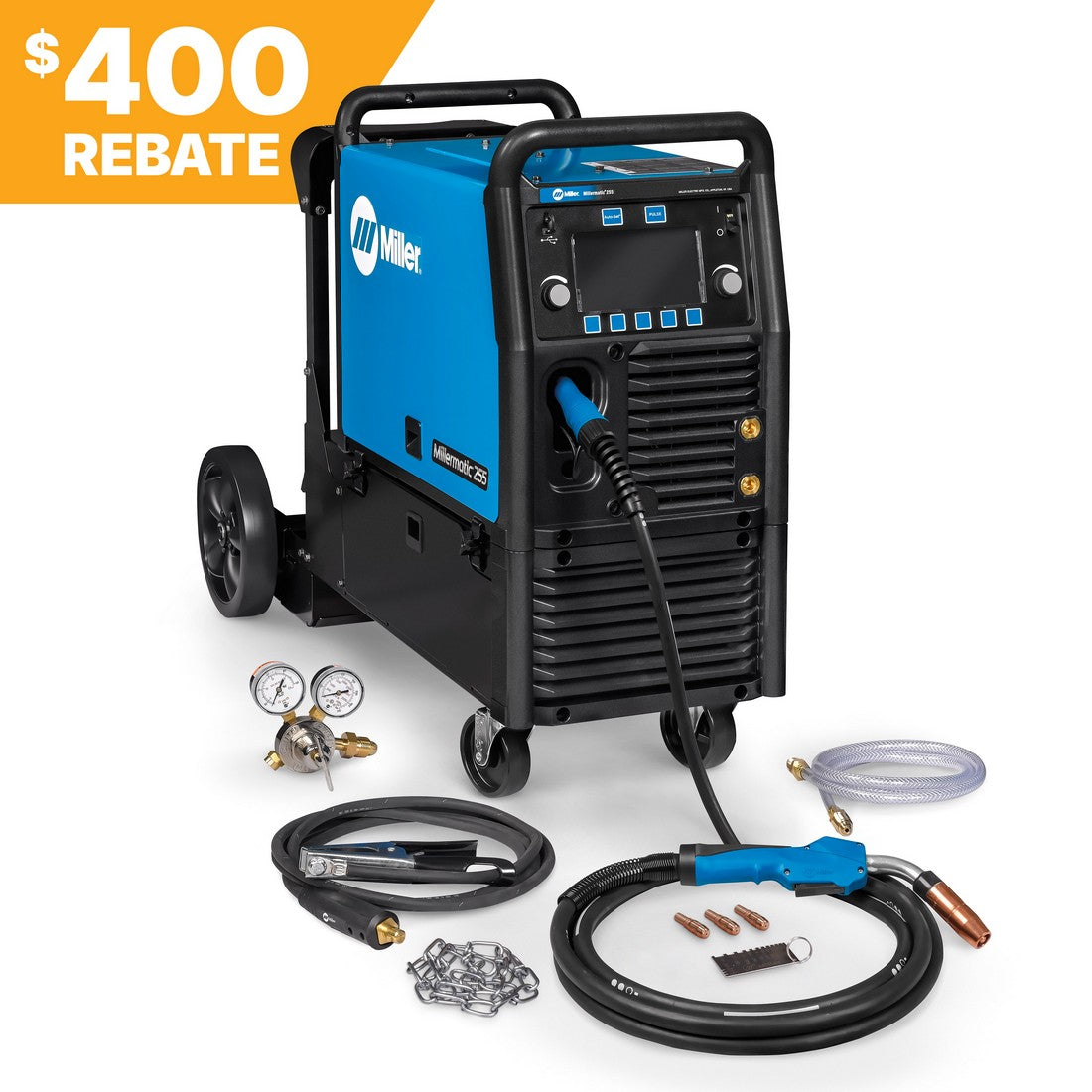 Miller Millermatic 255 MIG/Pulsed MIG Welder- 208/240V with Running Gear (951766)