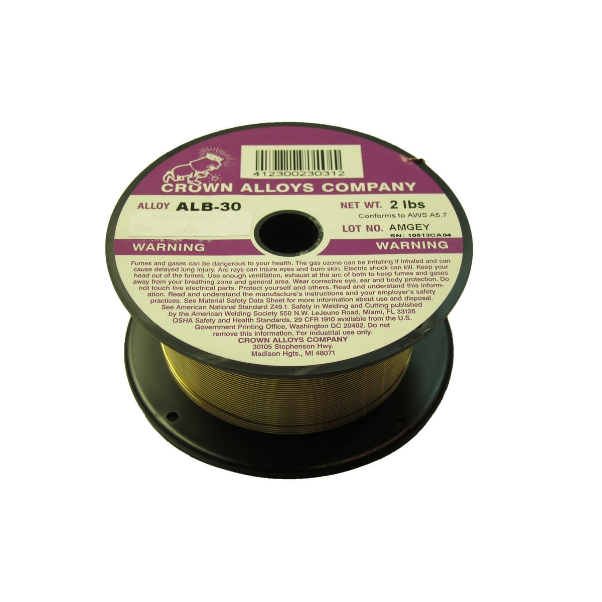 Crown Alloy 1/16 x 2# ALB-30 Aluminum-Bronze (ER CuAl-A2) MIG 2 lb SPOOL (CSALB2/1L)