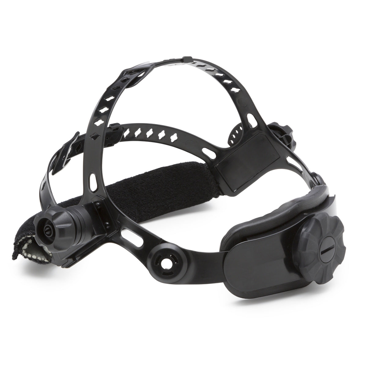 Lincoln Viking 1840 Series Auto Darkening Welding Helmet K3023-4 headgear: black, adjustable, with straps.