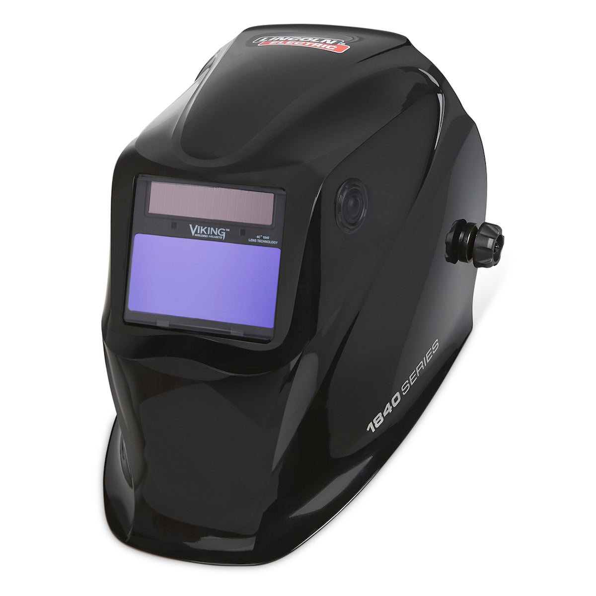 Lincoln Viking 1840 Series Black Auto Darkening Welding Helmet K3023-4 with 4C Lens, black helmet displayed on white background.