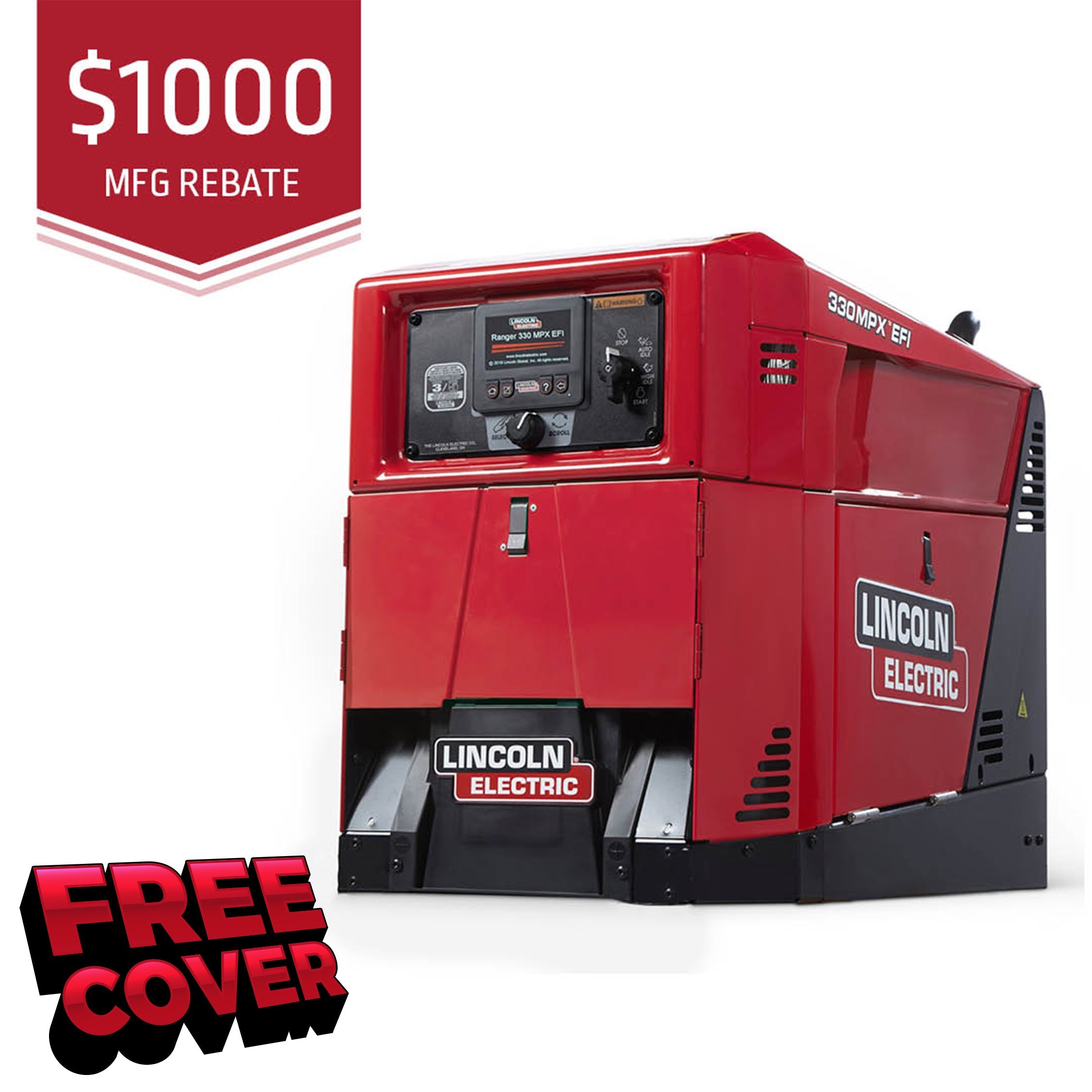 Lincoln Ranger 330MPX EFI Welder/Generator w/GFCI shown, 1000 rebate free cover offer by Lincoln.