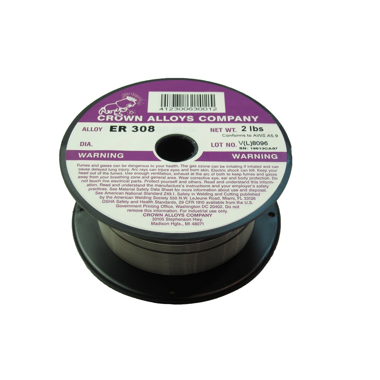 Crown Alloy .030 x 2# ER 308 Stainless Steel MIG 2 lb SPOOL (SS308/1E)