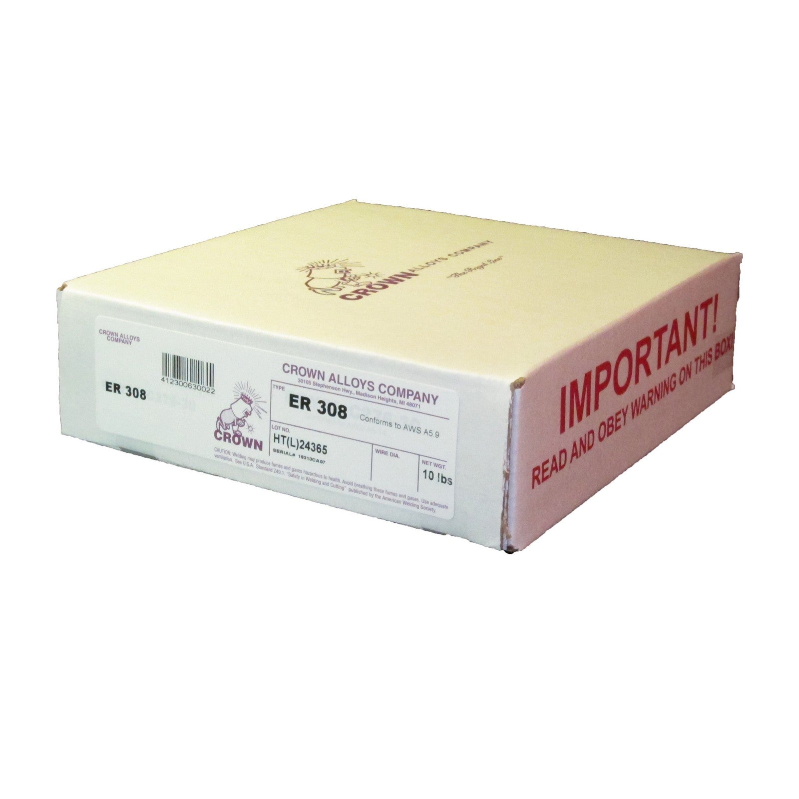 Crown Alloy .035 x 8" ER 308 Stainless Steel MIG 10 lb SPOOL (SS308/2F)