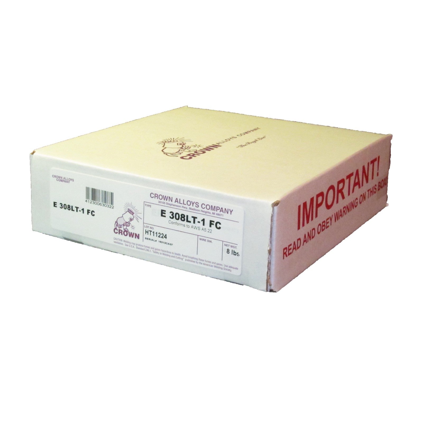 Crown Alloy .035 x 8" E 308LT-1FCo Flux-Cored Stainless Steel MIG 11 lb SPOOL (SS308L1/2F)