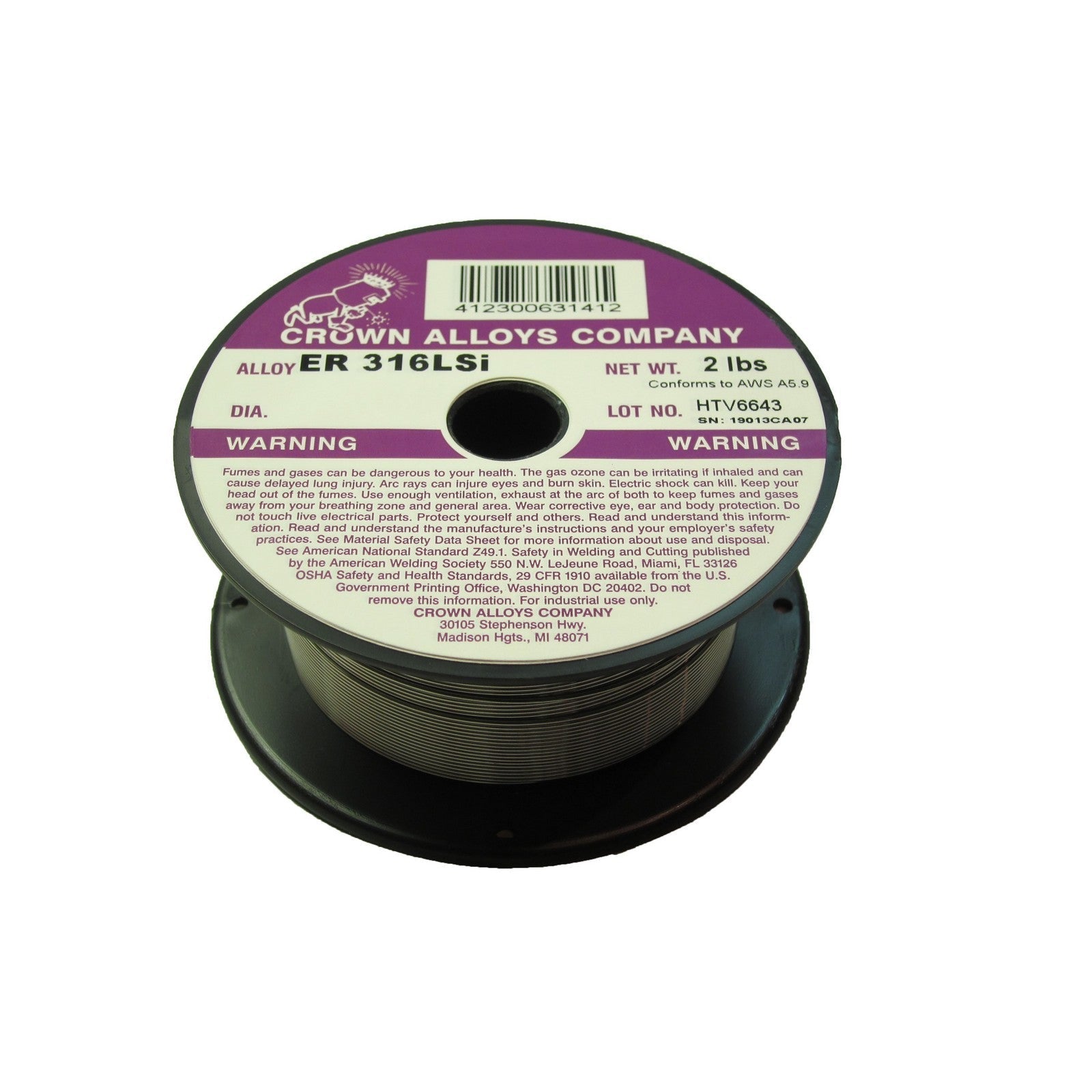 Crown Alloy .045 x 2# ER 316LSI Stainless Steel MIG 2 lb SPOOL (SS316/1ZG)