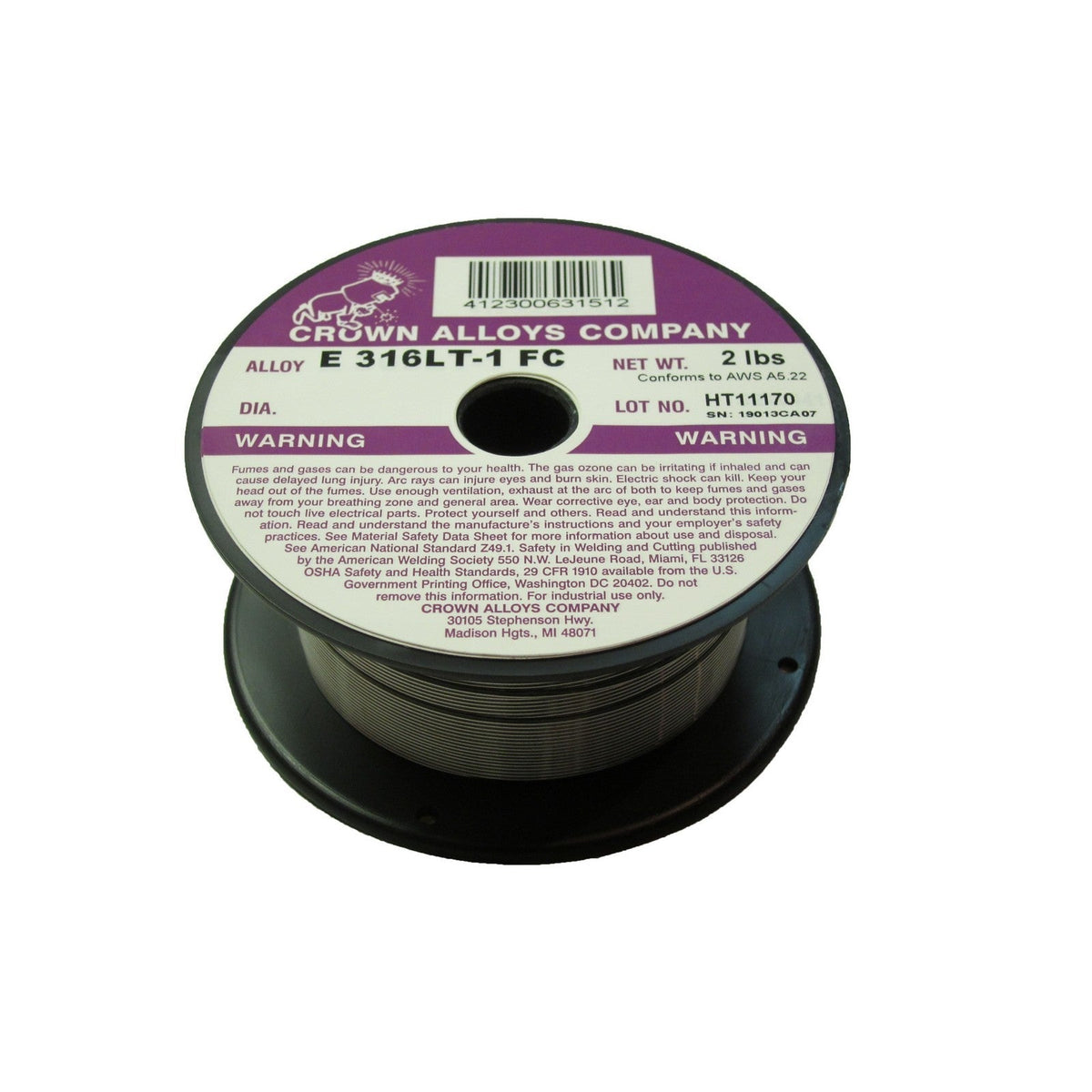 Crown Alloy .045 x 2# E 316LT-1FCo Flux-Cored Stainless Steel MIG 2 lb SPOOL (SS316L1/1G)