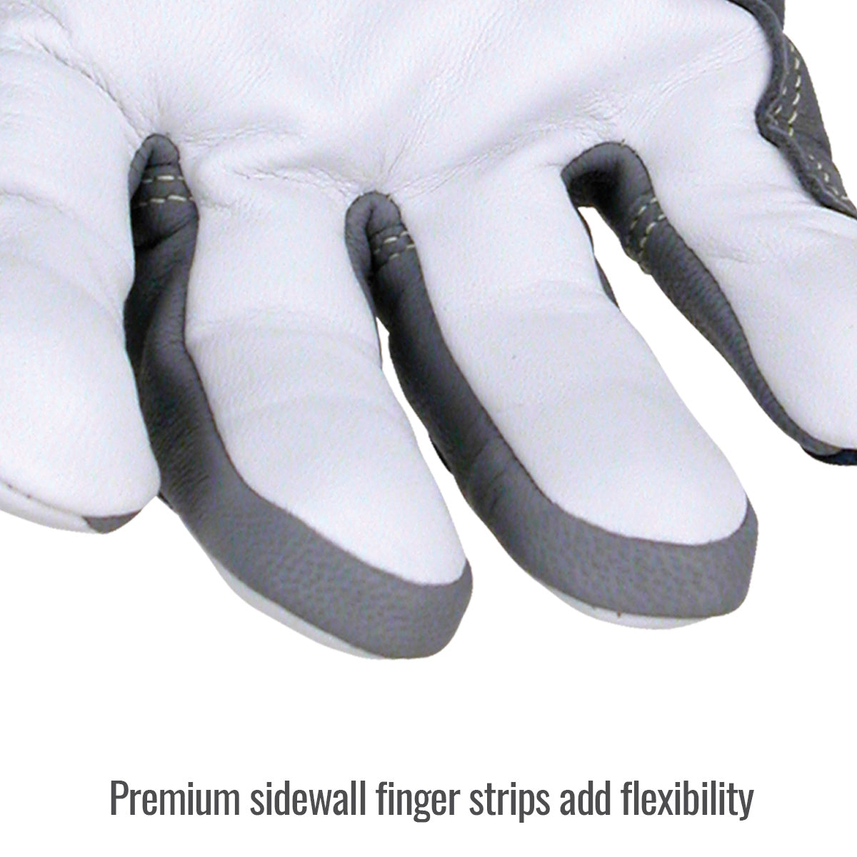 Black Stallion T50 Premium Kidskin FR Cotton TIG Gloves, close-up showing gray sidewall finger strips for flexibility.