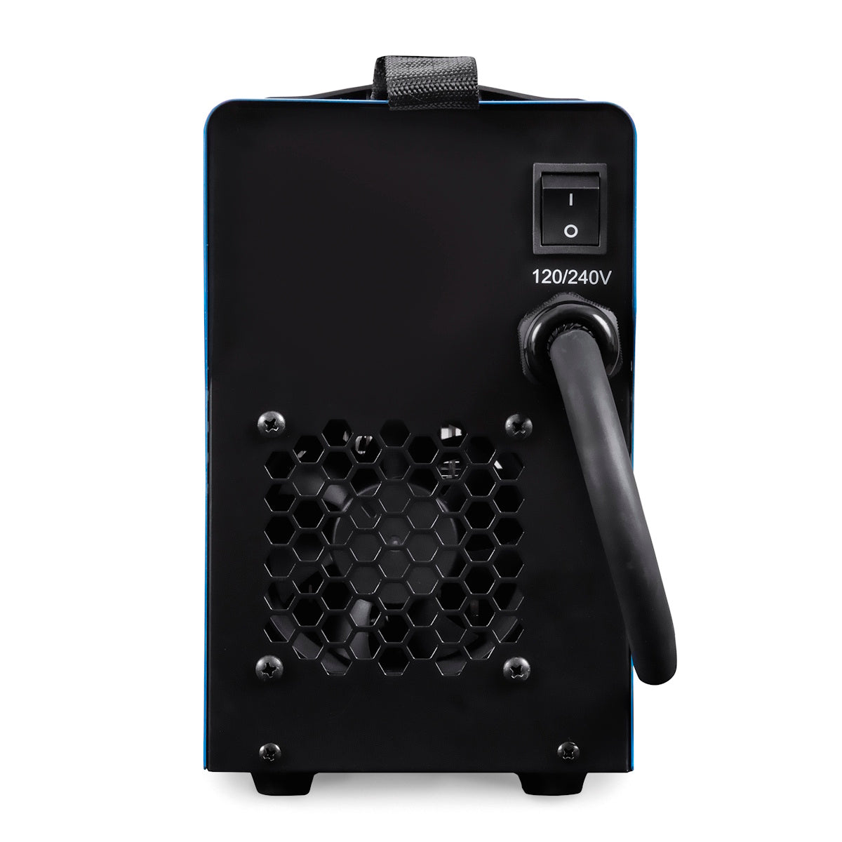 Thunderbolt 210 Welder rear, displaying power switch, cord, and ventilation grille. Thunderbolt 210 Welder is the keyword.