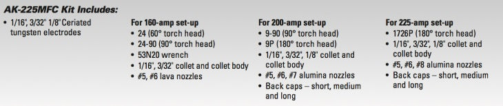 Miller Weldcraft W-225 TIG Torch Accessory Kit (AK-225MFC)