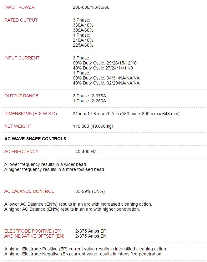 Lincoln Aspect 375 Ready-Pak AC/DC TIG Welder (K3946-2)