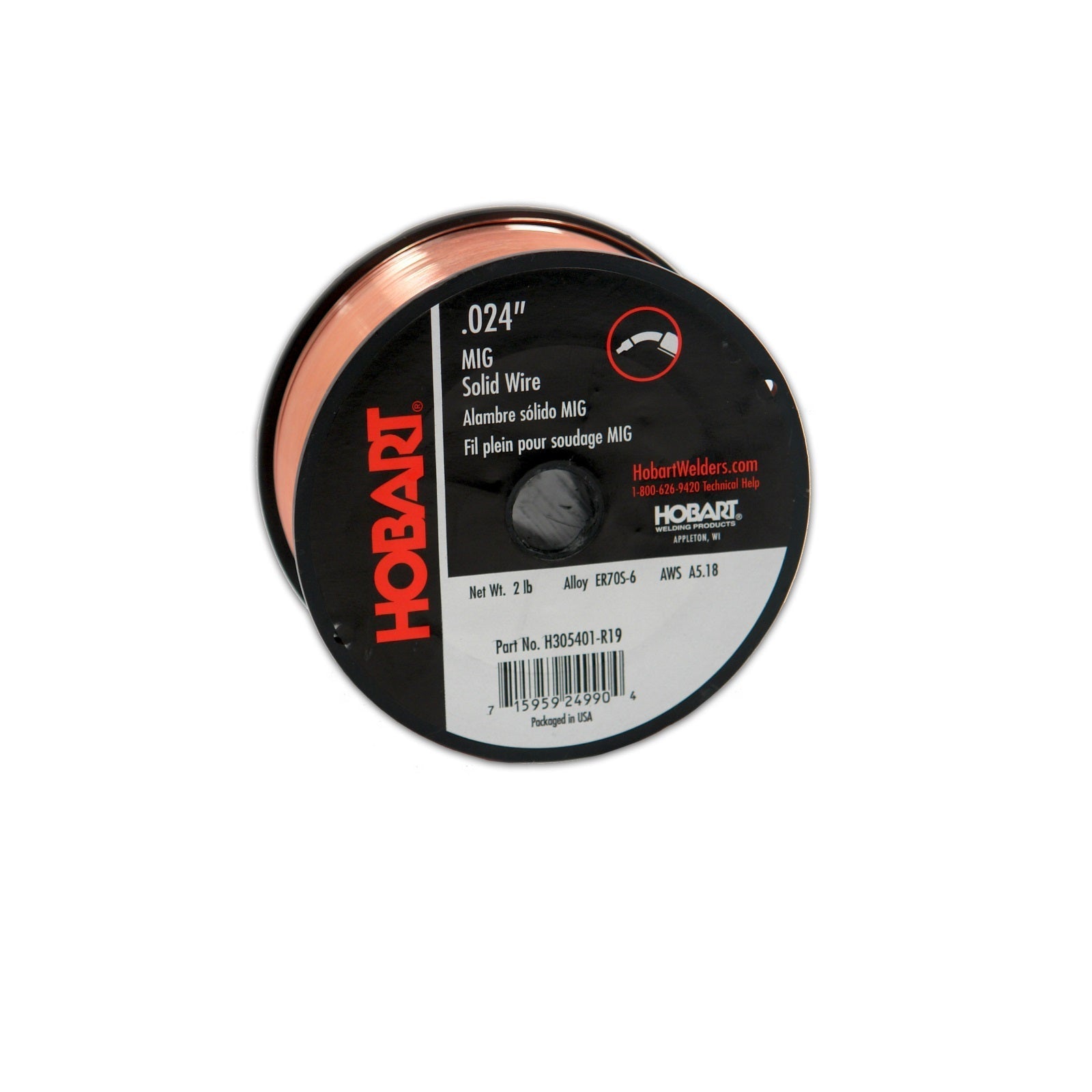 Hobart ER 70S6 MIG Wire .024 X 2 Lb (4") Spool