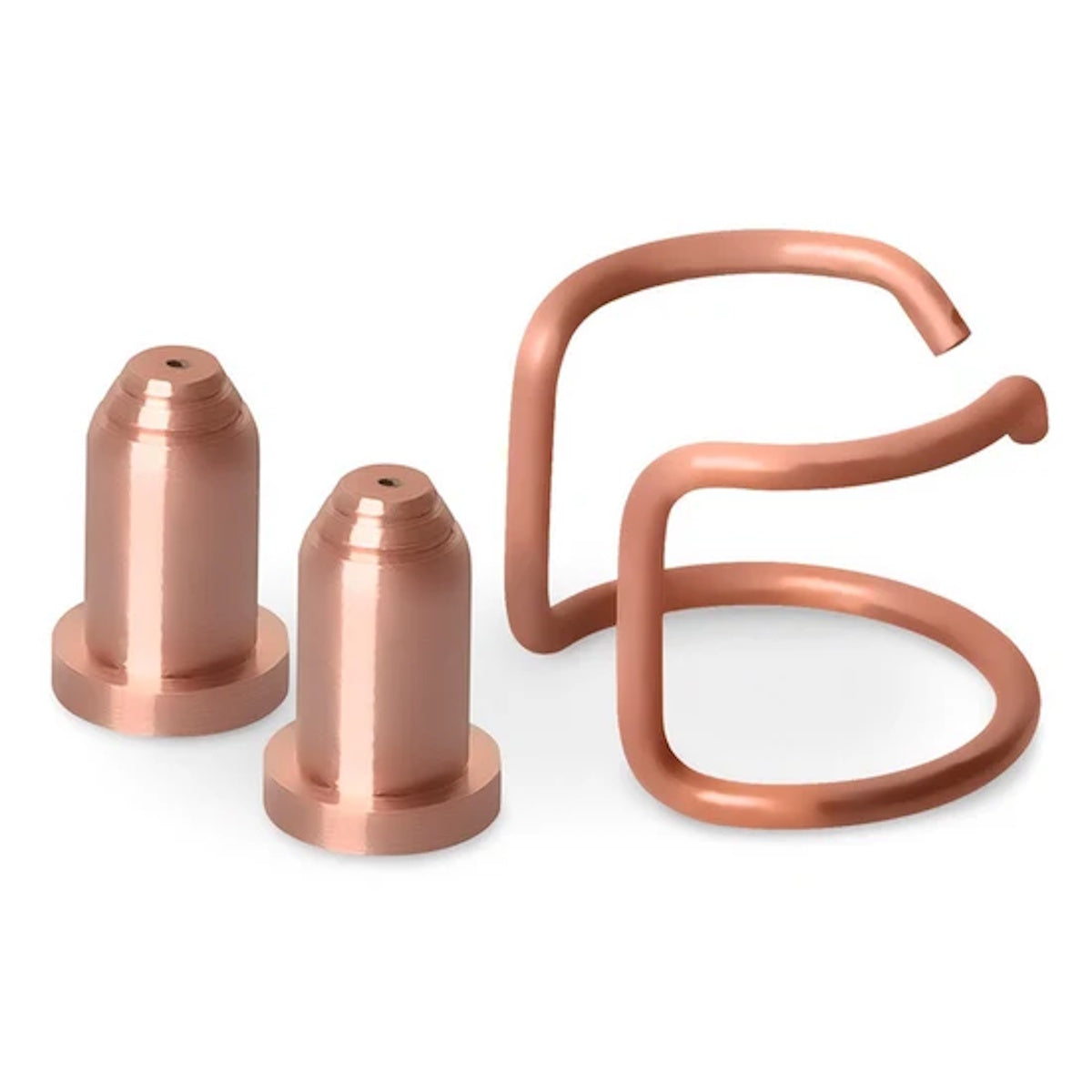 Miller Hobart Airforce 12ci 770840: Pair of copper cutting tips and curved wire displayed on white background.