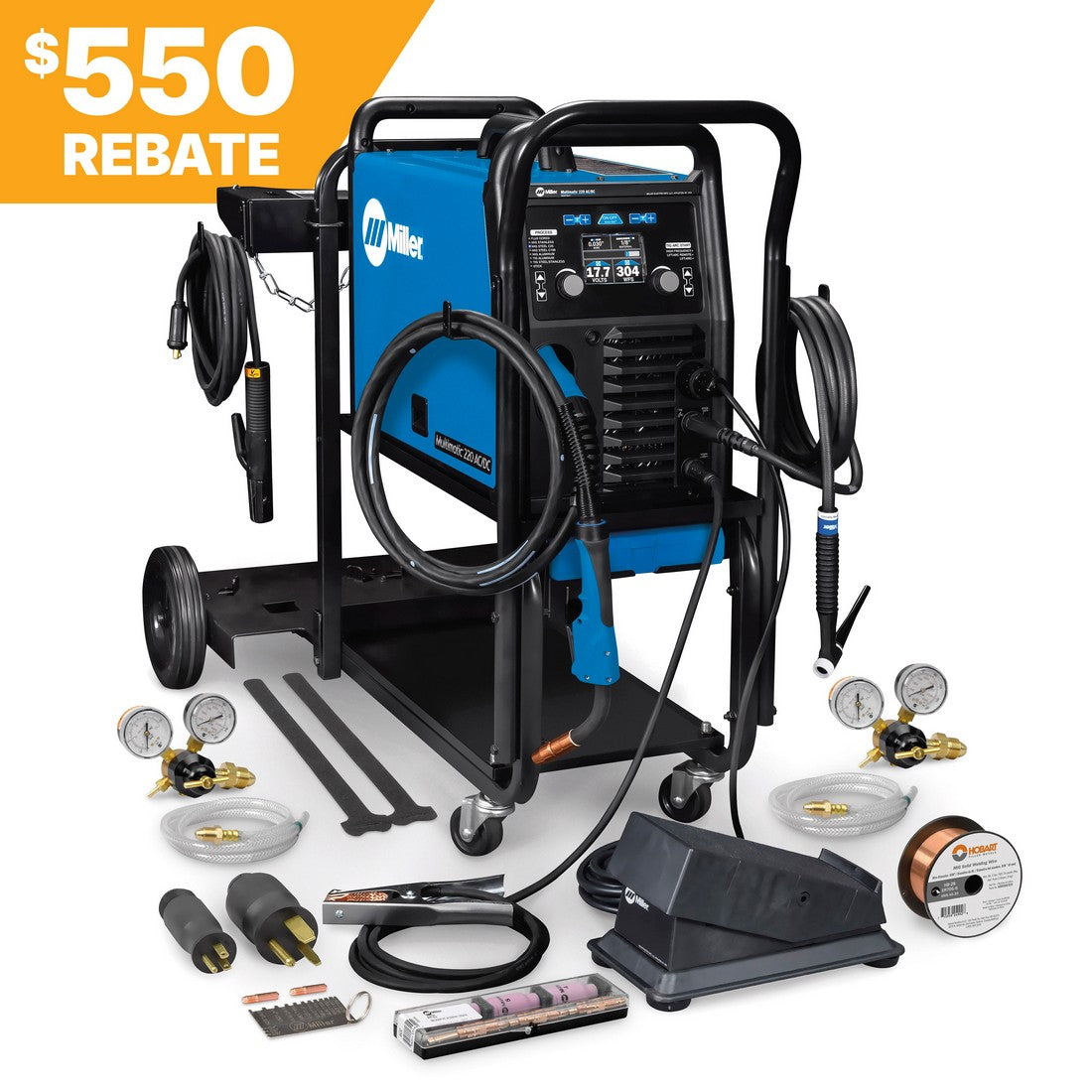 Miller Multimatic 220 AC/DC Multiprocess Welder w/Dual Cylinder Cart (951000070)