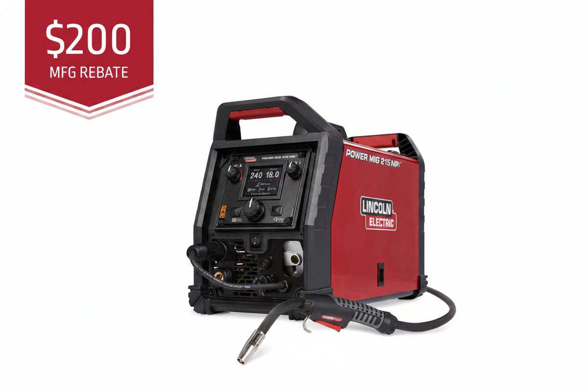 Lincoln Power MIG 211i K6080-1—200 MFG rebate  FREE COVER, both in bold at corners. Lincoln Power MIG 211i as keyword.