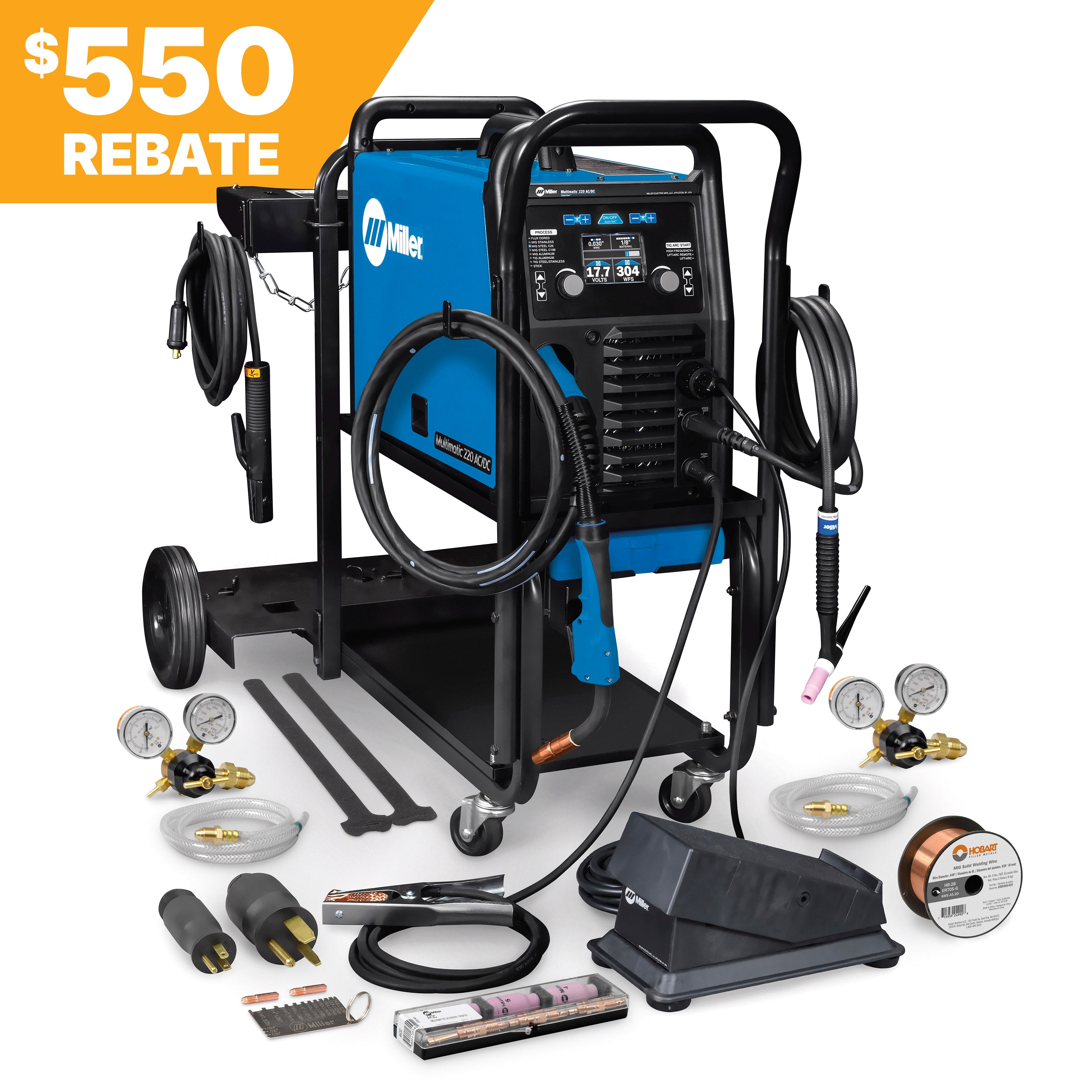 Miller Multimatic 220 AC/DC Welder w/Dual Cart and Wireless Foot Control (951000104)