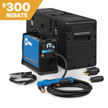 Miller Spectrum 375 X-Treme Plasma Cutter with XT30 torch, cables, clamps, black case; 300 rebate shown.